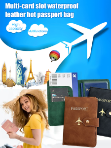 Multi-card slots Waterproof genuine leather passport holder Protective case with genuine leather buckle