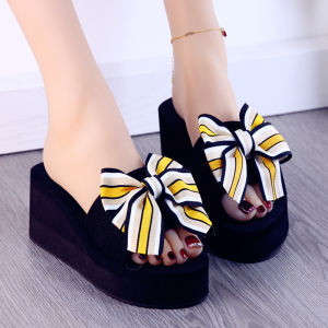 MANXIXI Brand Fashion Beautiful 2.36 Inches Wedge Sandals Bow Rubber Sole Sturdy Slippers For Women (Size 34-39)