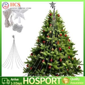 【HCS】 LED Waterfall Tree Lights with Topper Star Waterfall Christmas Tree Light LED Lights for Yard Party Home Holiday