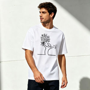 Minimalist Line Art Bouquet Figure Graphic Tee Short Sleeve Tops Sketch Regular Fit Daily Romantic Art Lover Gift For Men
