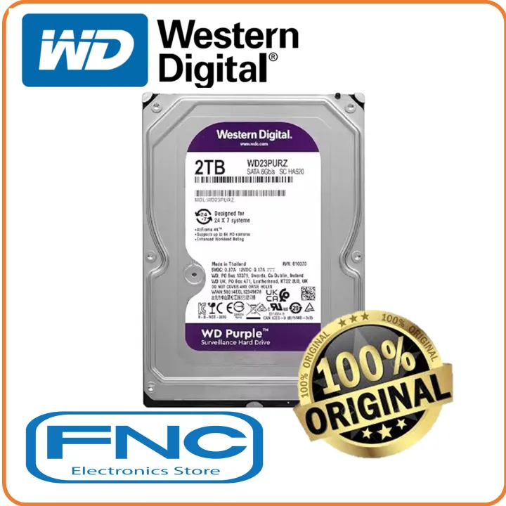 Western Digital WD23PURZ WD Purple Surveillance 2TB HDD Analog SATA 6.0Gb/s 3.5 Hard Drive for CCTV Camera AHD DVR IP NVR