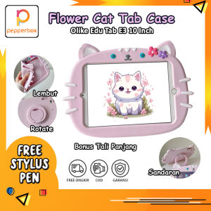 Soft Case Olike Edu Tab E3 10 Inch 2021 Ring Flower Cat Lucu Cute Standing Rotating Casing Skin Aksesoris Rotate Pelindung Tablet Kesing Anak Dewasa Kids Sandaran