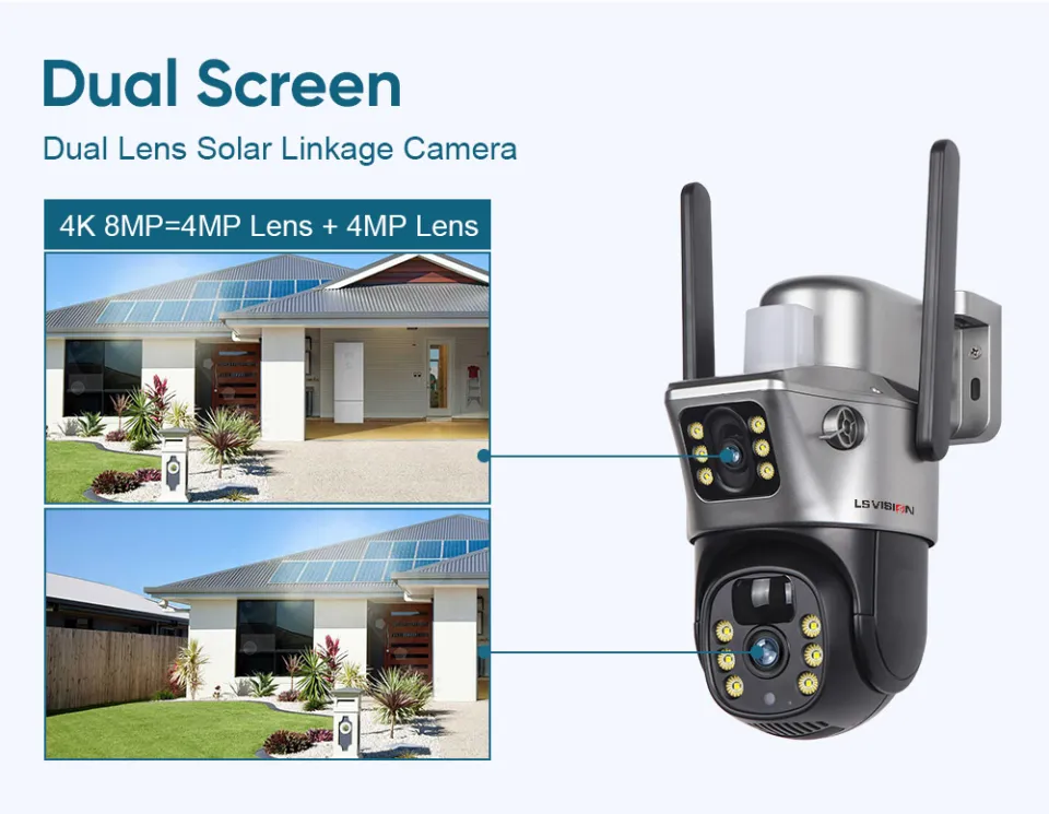 LS VISION 4K 8MP Dual Lens WIFI Solar CCTV Camera Outdoor IP66