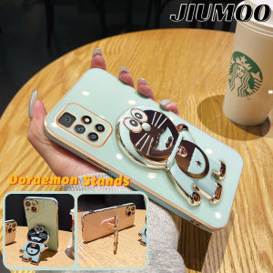 JIUMOO Casing Ponsel untuk Xiaomi Redmi 10 Prime 10 5G 9C NFC 10A 8 8a Pro 7 7A Y3 Poco C31 Case pintar pola Doraemon Tepi mewah Kesing HP Phone Stands silikon penutup belakang penuh kamera Casing pelindung Softcase