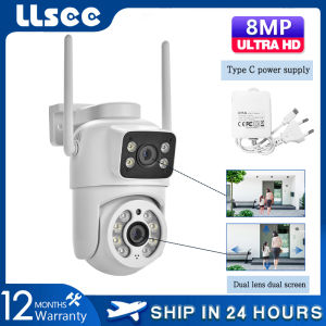 LLSEE ICSEE Dual Lens 8MP Full HD Camera Type C Power Wireless WiFi 360 Monitoring Camera Color Night Vision PTZ Mobile Tracking Alarm Security Camera Waterproof Outdoor CCTV