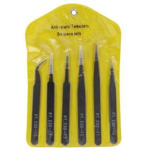 6Pcs/Set Stainless Steel Precision Tweezers Set Anti-static Curved Straight Tweezers Repair Tools
