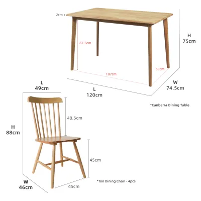 (FREE Shipping) KitchenZ 4 People Seater Modern Dining Set with 1 Table 4 Chairs / Ton Chair / Eames Chair - Dining Set (1+4)