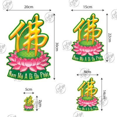 Hình dán hoa sen chữ Phật A Di Đà decal chống nước trang trí nhà cửa xe cầu bình an may mắn phong thủy