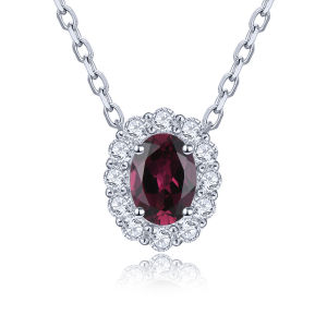 Lohaspie Jewelry Genuine Sterling Silver Pendant 925 Original Natural Opal Rhodolite Garnet Blue Topaz Pendant Oval Cut Gemstone Necklace For Women Silver Original 925 Jewelry