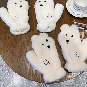 Mùa Đông Ấm Stretchy Găng Dành Cho Người Lớn Sang Trọng gấu phim hoạt hình KÍN NGÓN Găng Tay Harajuku Cô Gái Găng Tay Cho Thời Tiết Lạnh Đi Xe Đạp