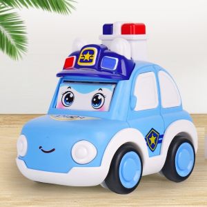 Kids Toy Vehicle Set Police Car Fire Truck Push And Go Inertia Cartoon Face Change Durable Plastic Gift