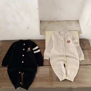 ins Korean Version Boys and Girls Baby Pure Cotton Knitted Cartoon Embroidery Long Sleeve Infant Toddler Spring and Autumn Sweater Jumpsuit