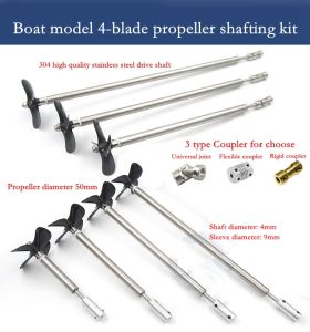 โมเดลเรือ RC ชุดเพลาขับแบบกันน้ํา304อุปกรณ์เสริมสําหรับเรือสแตนเลสเพลาและปลอกหุ้ม + ใบพัดไนล่อน4ใบสําหรับ PC CW หรือใบพัด CCW + ข้อต่อตัวเมียเพลามอเตอร์