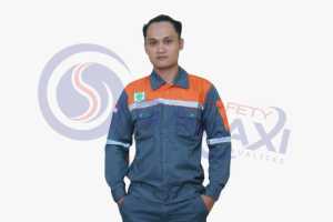 Wearpack Atasan Kemeja Proyek Lengan Panjang Resleting Warna Abu Oren - Size M-XXXL (Stok Tersedia)