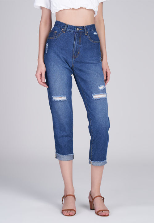 Next High Rise Distressed Mom Jeans (Blue) Lazada PH