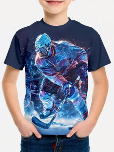 [Local Stock] VCC Boy Who Loves Hockey Graphic T-Shirt Summer Short Sleeve Tee for Kids Daily Casual Sports Kids Clothes Tops Childrens Clothing
