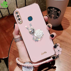 สำหรับ VIVO Y02 Y02S Y16 Y22 Y22S Y35 Y77 Y11 Y12 Y15 Y17 Y19 Y85 Y83 Y91 Y93 Y95 Y91C Y91i กรณี Gilding แบรนด์ที่มีสีสัน Shine ประกายเพชรกระต่าย + สร้อยข้อมือ