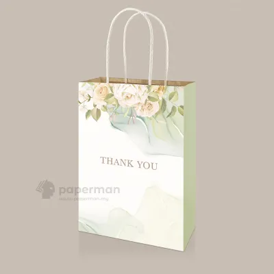 Store Age [50pcs] PROMOSI Love Floral Flower Printed Thank You Bag with 120gsm Japan Paper Wedding Bag Bag Kahwin Gift Bags Goody Bags