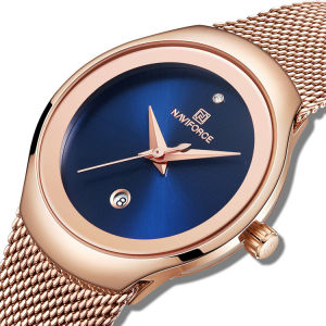NAVIFORCE Original Women Fashion Elegant Casual Ladies Watch Quartz Luxury Wristwatch Waterproof Stainless Steel Mesh Belt NF5004