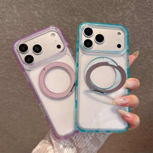 Crystal Clear Acrylic For Magsafe Phone Case For iPhone 17 16 15 14 13 Pro Max Rotating Magnetic Bracket Holder Shockproof Cover