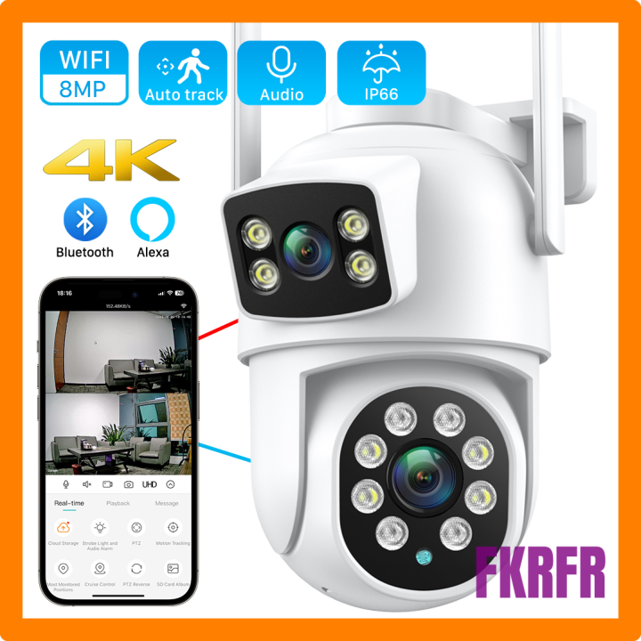 FKRFR 4K 8MP PTZ WiFi Camera Dual Lens Dual Screen 4x Digital Zoom IP ...