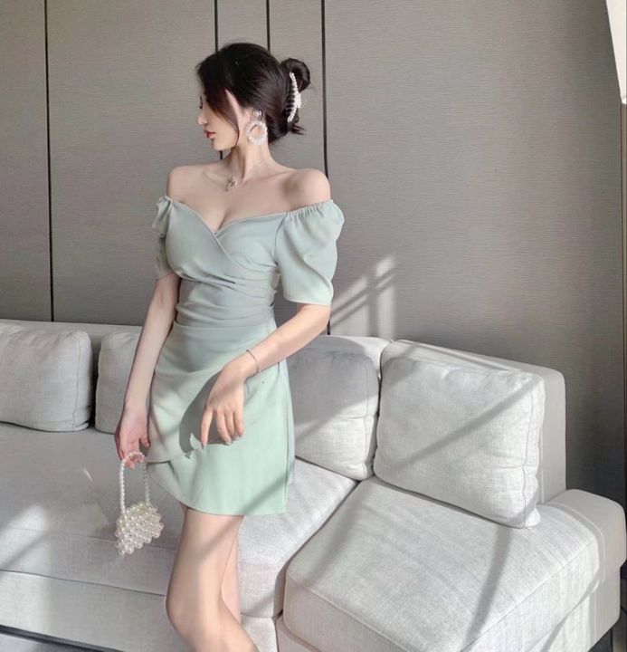 sage green dress korean style wanita pendek bodycon mini dress sexy elegant  simple casual dress big size dress - Lazada | Lazada Indonesia