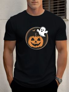 T Shirt For Mens Pumpkin Ghost 100% Cotton Graphic Print Summer Round Neck Tee Casual Breathable Streetstyle Daily Cool T Shirt
