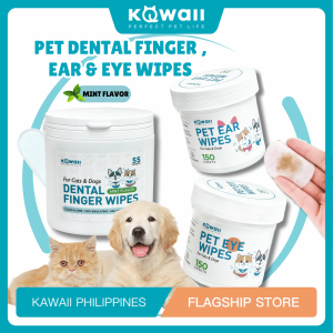 KAWAII Pet Dental Eye and Ear Wipes for Cats and Dogs Round Sheets for Tear Stain Removal and General Pet Care
