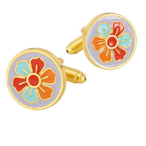 1Pair Classic Temperament Creative Circular Flower Design Cufflinks Personalized Colorful Artistic Style Shirt Cuff Link Accessories