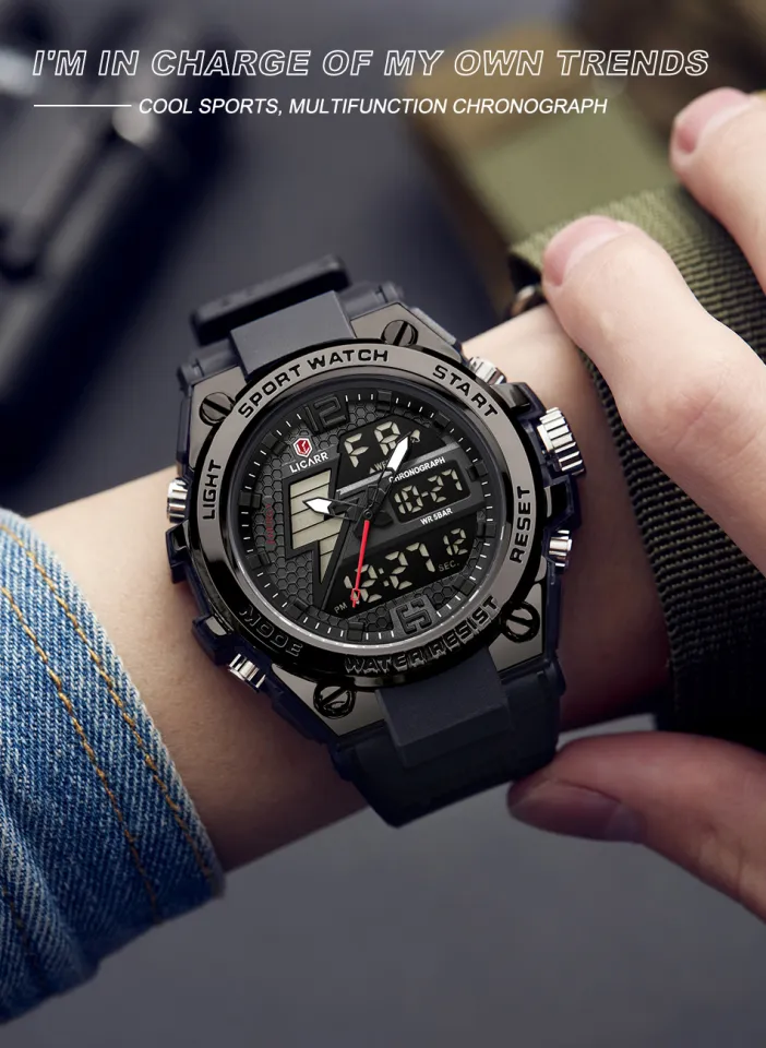 LICARR นาฬิกาลำลองสำหรับผู้ชาย,นาฬิกาแฟชั่นทหารของแท้นาฬิกาปลุก