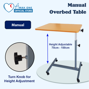 Height Adjustable Hydraulic OR Manual Overbed Table with Wheels – Hospital Bedside Table Meja Sisi Katil Pesakit