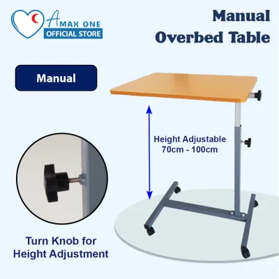 Height Adjustable Hydraulic OR Manual Overbed Table with Wheels – Hospital Bedside Table Meja Sisi Katil Pesakit