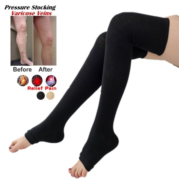 Compression Socks Thigh High Pressure Open Toe Varicose Stockings Men