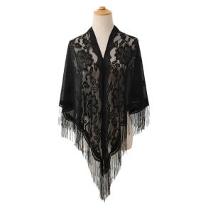 Fashion Lace Shawl with Tassels Breathable and Sun Protective Shoulder Wrap Scarf for Various Occasion and Outfit