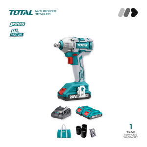 TOTAL Cordless Impact Wrench 20V incl. 2x Battery 1x Charger 3x Sockets 1x Belt Clip 1x Canvas Bag - TIWLI2001