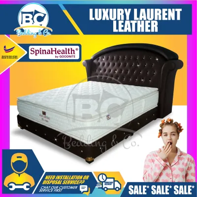 [FREE GIFT RM159 KING KOIL PILLOW ] Goodnite By Spinahealth Luxury Laurent Leather Bedframe Solid Mix Wood Divan/Bed Frame Queen & King Size