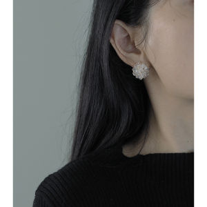 Vintage Semicircle Crystal Ball Earrings Silver Needle