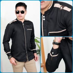 HILWA - Kemeja Koko Pria Lengan Panjang Ukuran S M L XL XXL XXXL Jumbo Katun Toyobo Premium Maroko