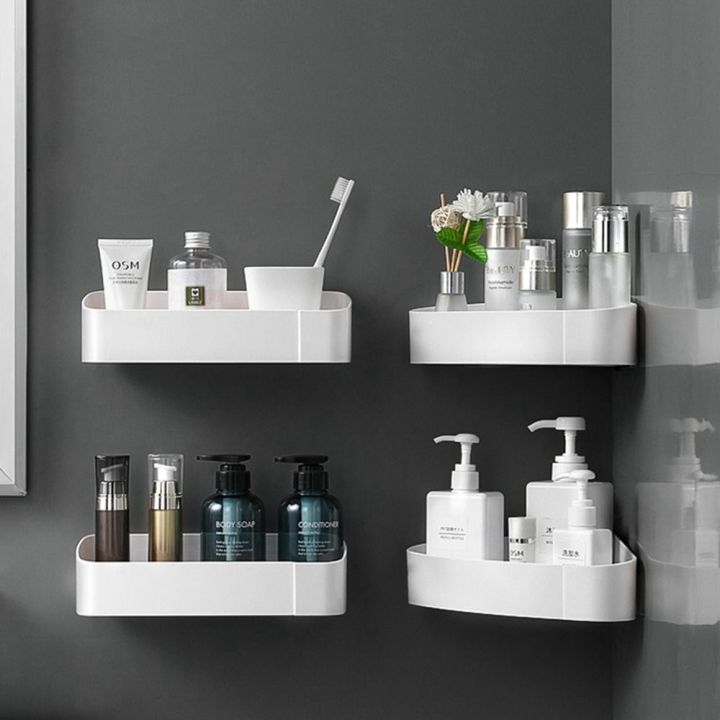 VFHGH Triangular Bathroom Shelf Wall-mounted Plastic Shampoo Organizer Creative Punch-free ...