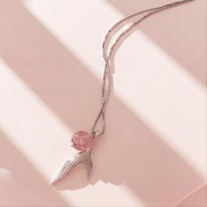 Dây chuyền bạc đuôi cá hạt thạch anh dâu tây xinh xắn dễ thương
