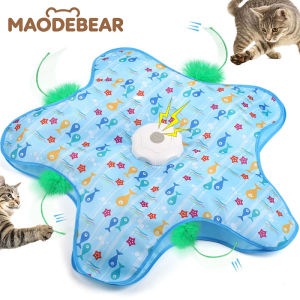 MAODEBEAR Electric Cat Interactive Hideaway Toy Hide and Seek Pet Cats Kitten Teaser Concealed Feathers Self-Play Kucing