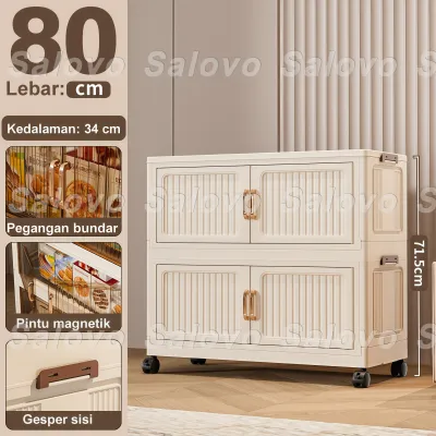 SALVO 50/60CM Tahan Lembablemari Plastik Pakaian Bayi Organizer Hemat Ruang Katrol Senyap Anti Debu Penyimpanan Serbaguna Lemari Susun Lemari Penyimpanan Wardrobe Organisers