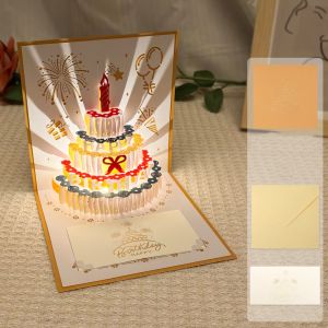 JUSTODO Music Light 3D Music Glowing Cards with Envelope Happy Birthday Glowing Cake Blessing Card Creative Pop Up 3D Cake Greeting Card For Birthday Gift