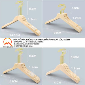 móc treo quần áo bằng gỗ mộc đầu móc mạ vàng dùng cho cửa hàng shop thời trang chụp ảnh live