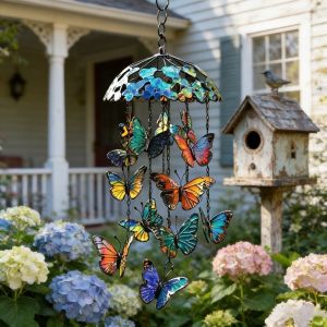 HPVDBP Colorful Butterfly Wind Chimes 2D Flat Creative Butterfly Hanging Ornaments Whimsical Decor Advanced Texture Home Decoration Crafts Courtyard Garden