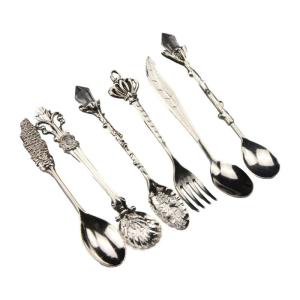 Classical Antique Styles Coffee Spoons Collection 6 Piece Zincs Alloy Spoons Nonslip Grip Kitchen Cocktails Tool