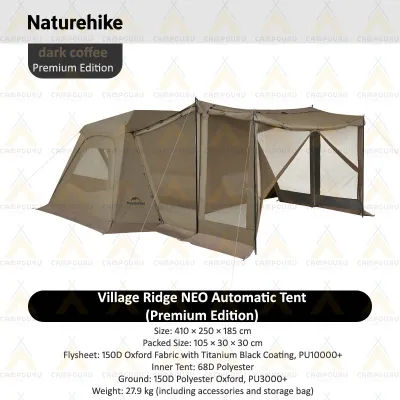 Naturehike Village 13 Neo Ridge Automatic Tent Magnetic Ti-Black Coating Basic Premium Family Modular Camping Glamping