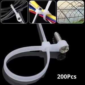 200 Nylon Cable Ties With Screw Holes Heavy-Duty Universal Fixed Nylon Cable Ties Reusable Multi-Purpose Zipper Cable Ties