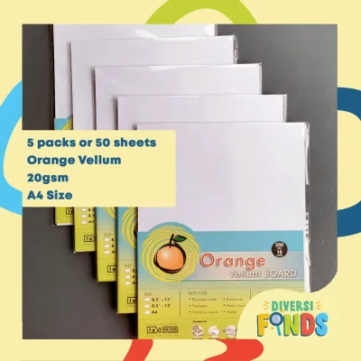 1 Pack Orange Specialty/ Vellum Board Paper 200gsm White A4 10sheets/ pack