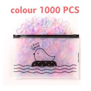 1000pcs Set With Pouch Sanrio Rubber Bands Colorful Disposable Small Hair Rings Elastic Hair Ties